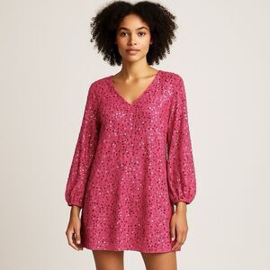 Southern Stitch Pink Sequin Mini Dress Women’s Small Lined Long Sleeve Party